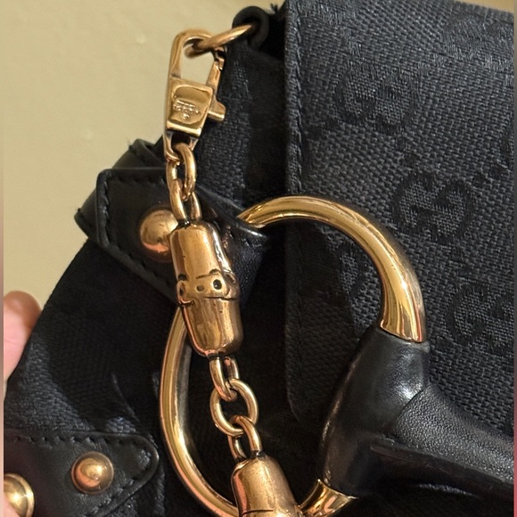 AUTH GUCCI HORSEBIT shoulder bag black pink stripe monogram stud bamboo detail - Picture 16 of 16